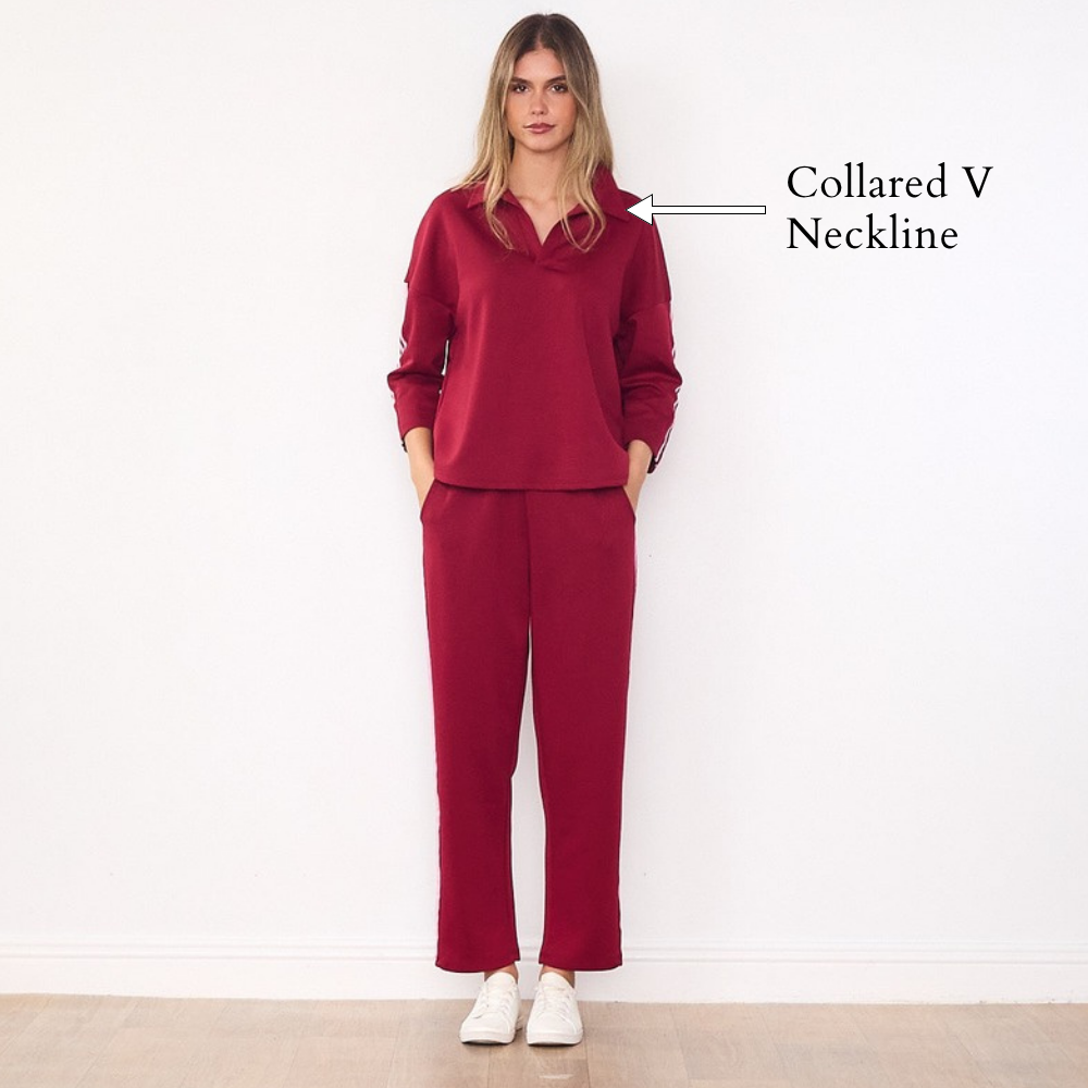Jane Co-ord (Burgundy & Pink) - Collared V Neckline
