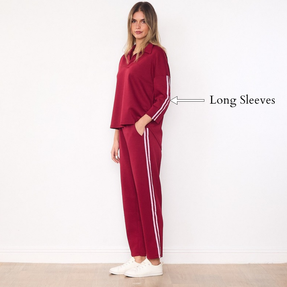 Jane Co-ord (Burgundy & Pink) - Long Sleeves