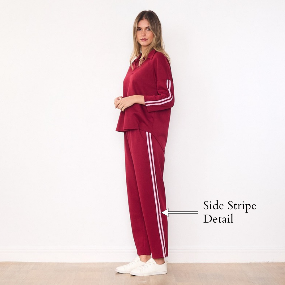 Jane Co-ord (Burgundy & Pink) - Side Stripe Detail