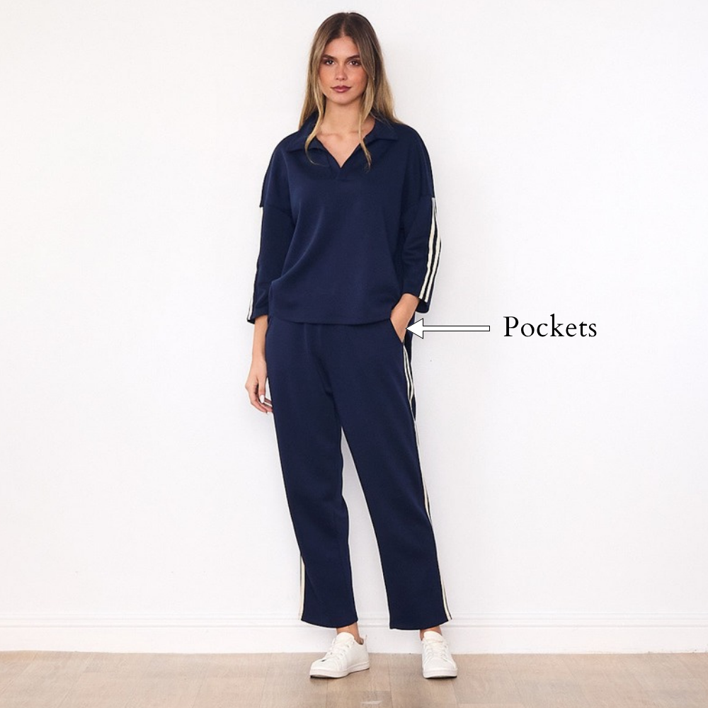 Jane Co-ord (Navy & Cream Stripe) - Pockets