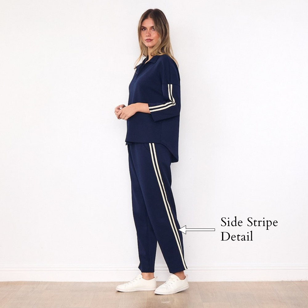 Jane Co-ord (Navy & Cream Stripe) - Side Stripe Detail