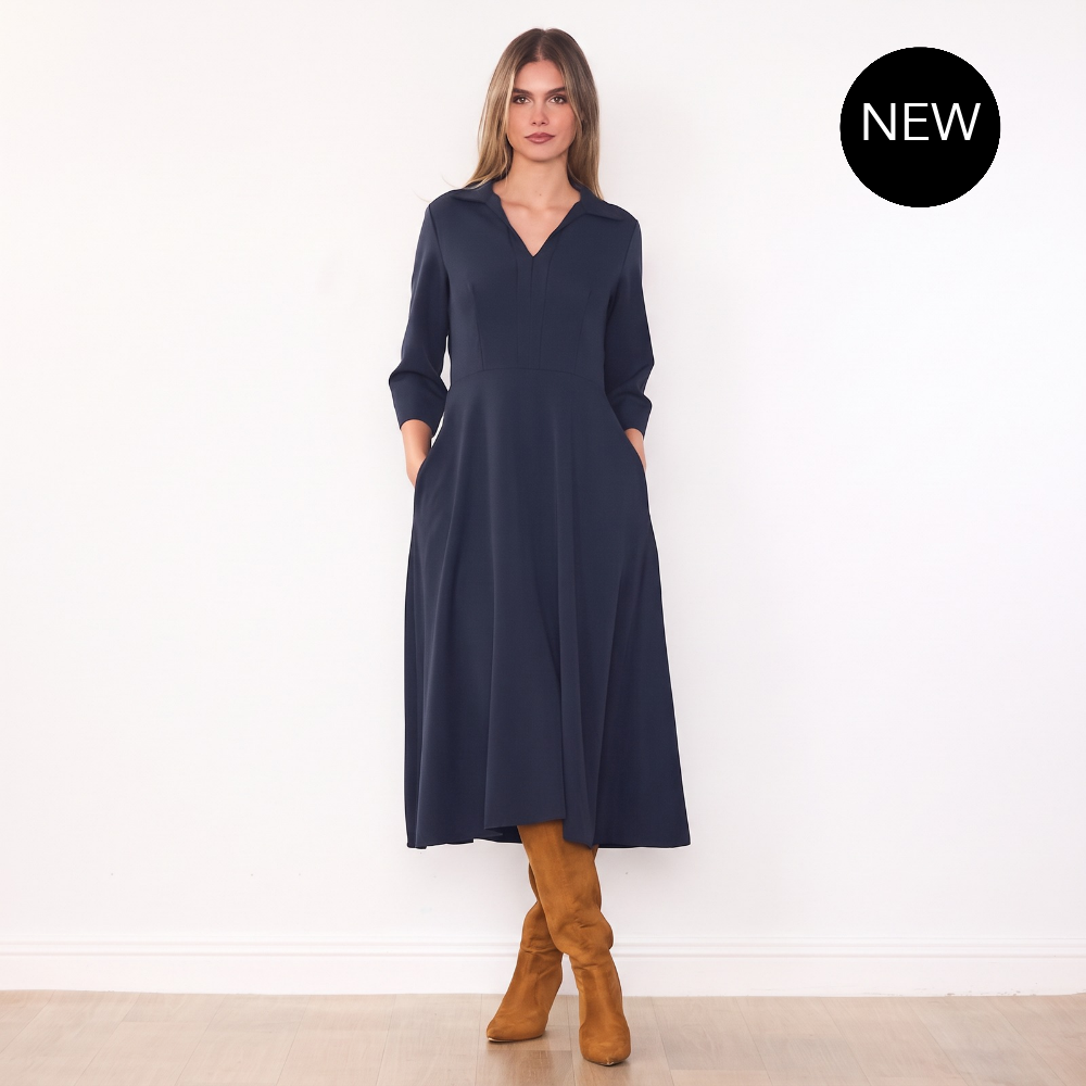 Linda Collar Dress (Navy)