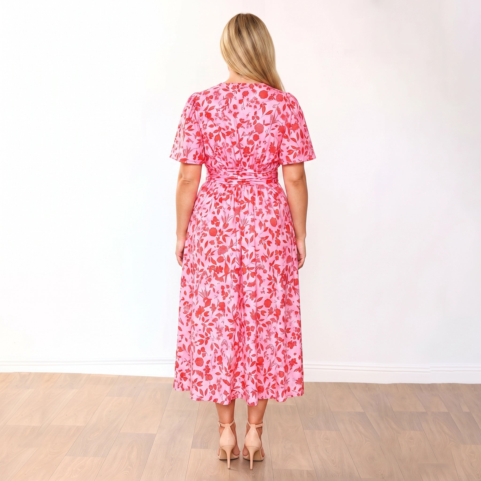Teagan Dress in pink and red floral print – women's dress – view 19