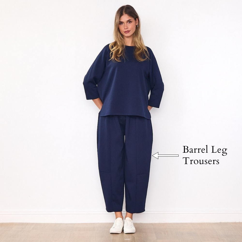 Zoe Co-ord (Navy) - Barrel Leg Trousers