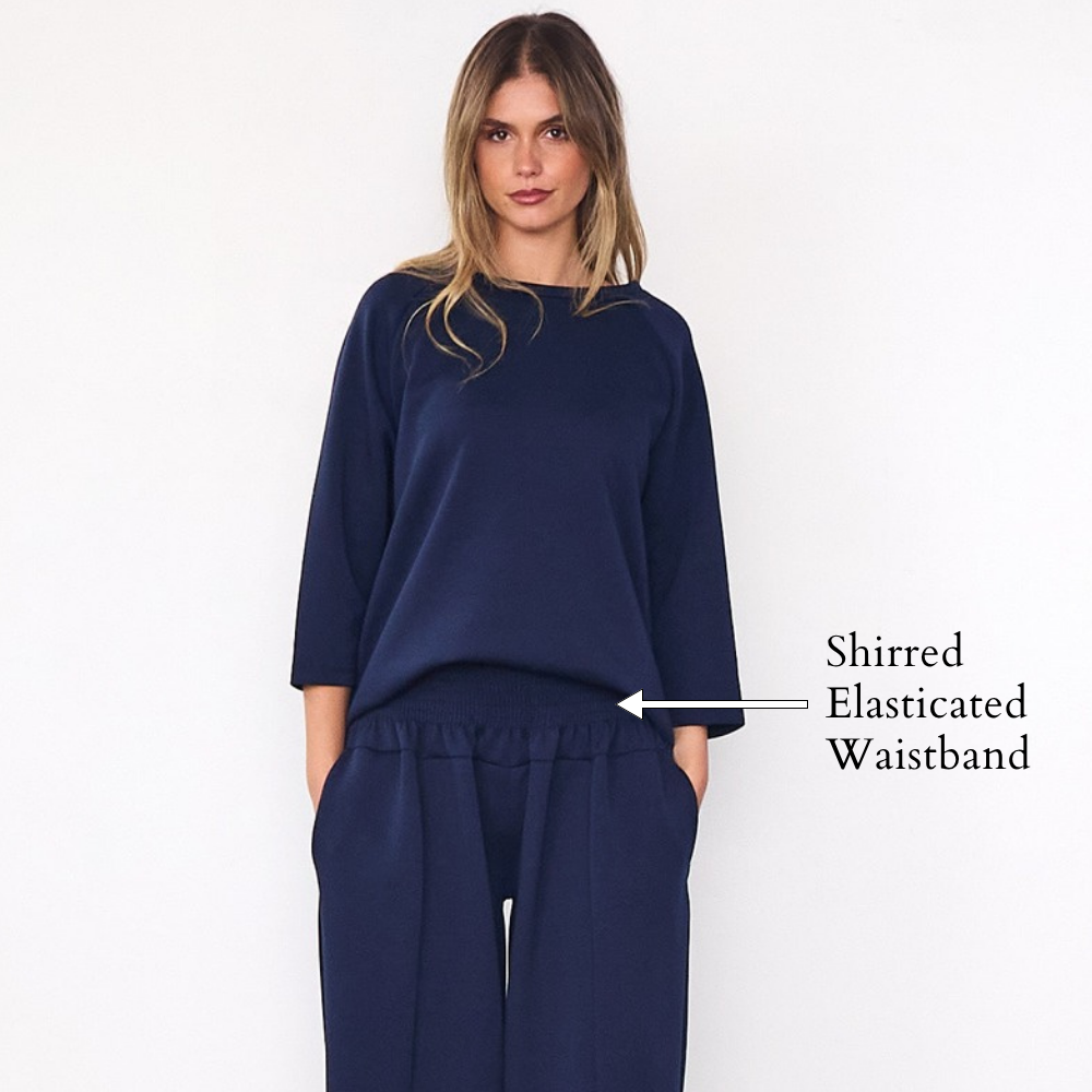 Zoe Co-ord (Navy) - Shirred Elasticated Waistband