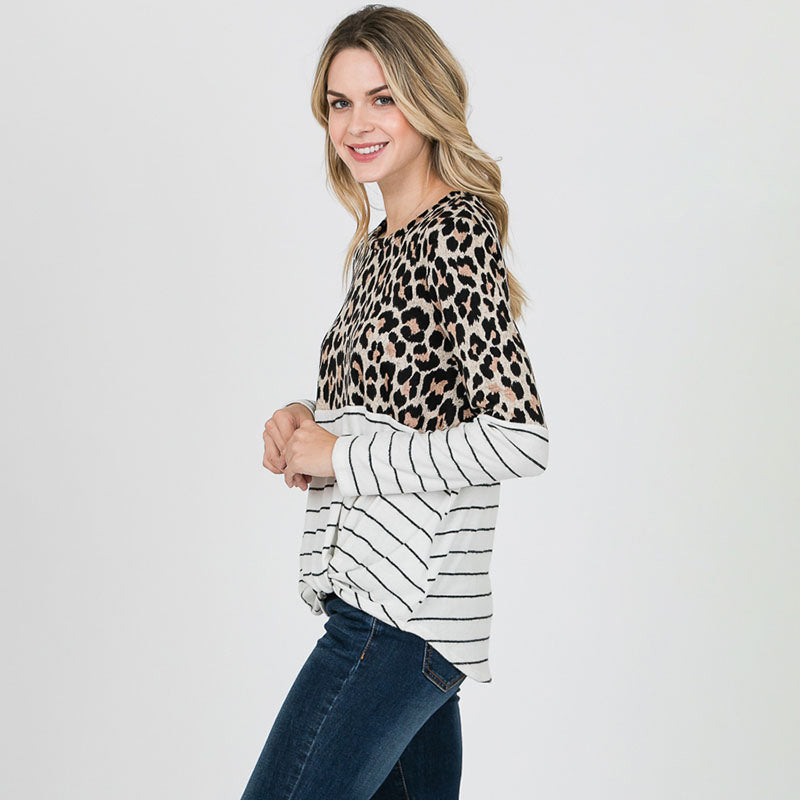 Leopard Stripe Long Sleeve Top
