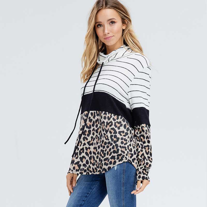 Cowl Neck Leopard Jumper Black