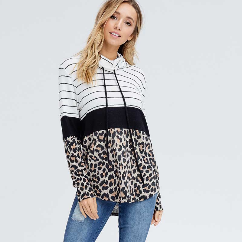 Cowl Neck Leopard Jumper Black