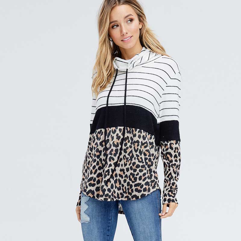 Cowl Neck Leopard Jumper Black