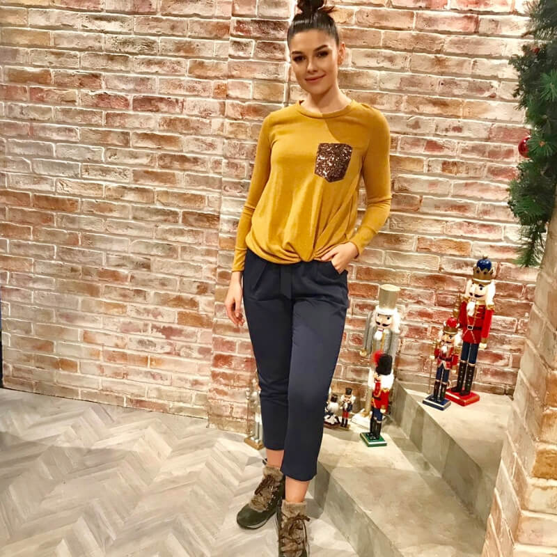 Glitter Pocket Knot Top Mustard