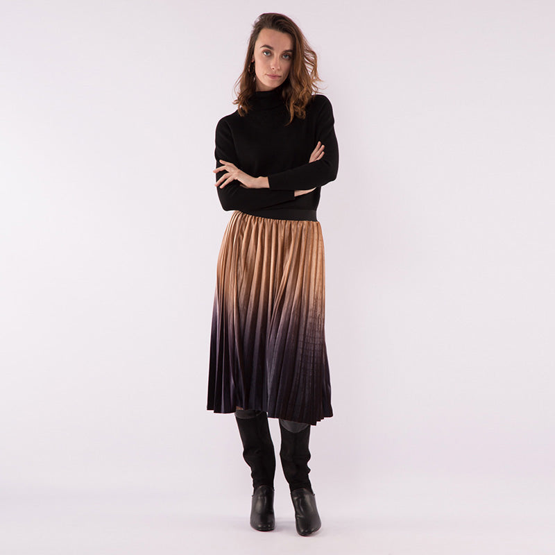 Ombre Velvet Pleated Skirt