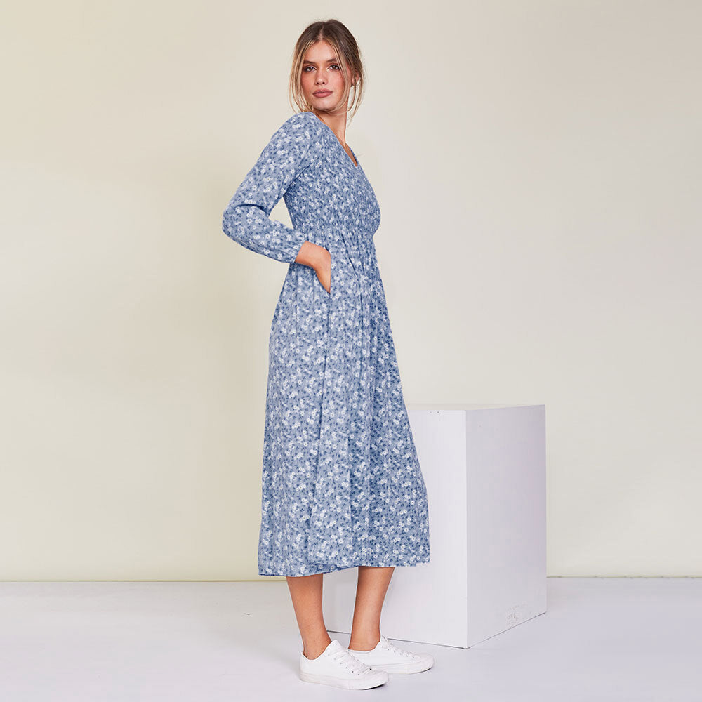 Nadia Dress (Blue Floral)