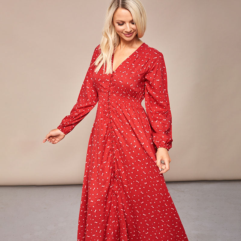 Sophie Red Floral Maxi Dress