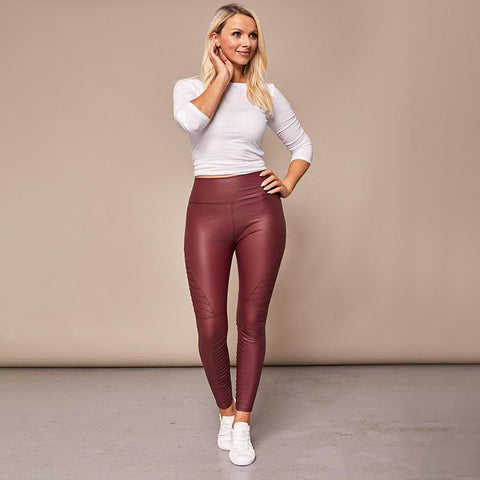 Burgundy wet shop look leggings