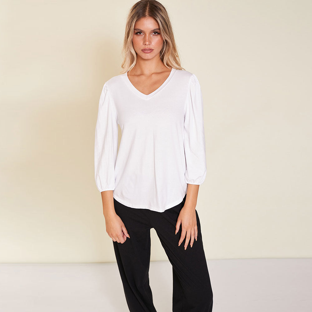 Leon V Neck Top (White)