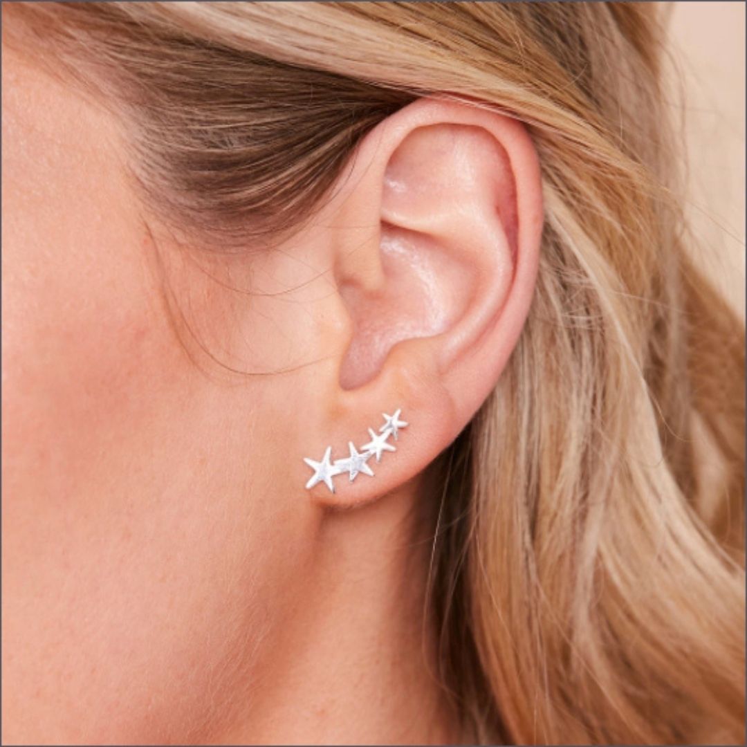 Sterling Silver Curved Stars Stud