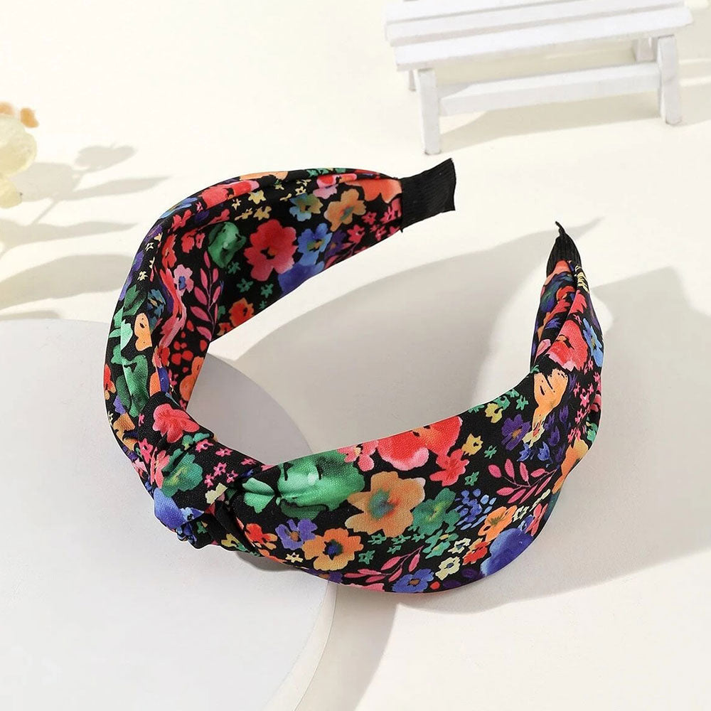 Floral Print Knot Detail Wide Headband (Multicolor)