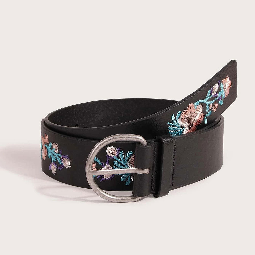Flower Embroidered Belt (Black)