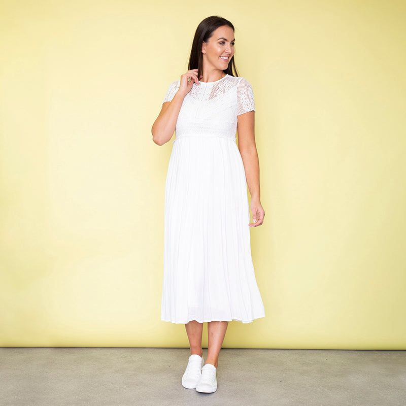 Lara Lace Cap Sleeve Dress (White)