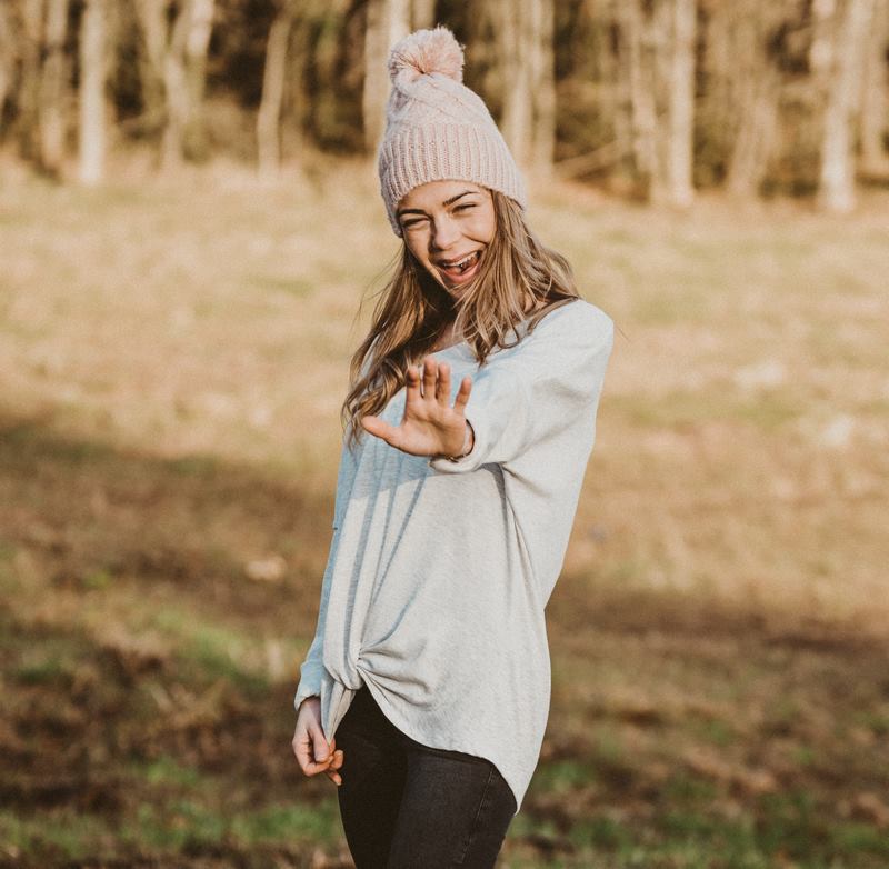 Long Sleeve Knot Top Grey
