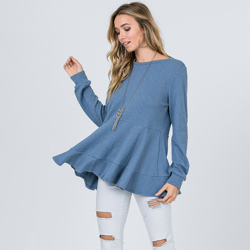 Pretty Peplum Sweater Denim Blue