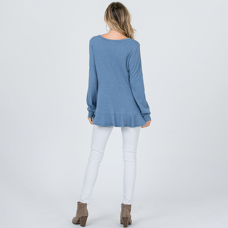 Pretty Peplum Sweater Denim Blue
