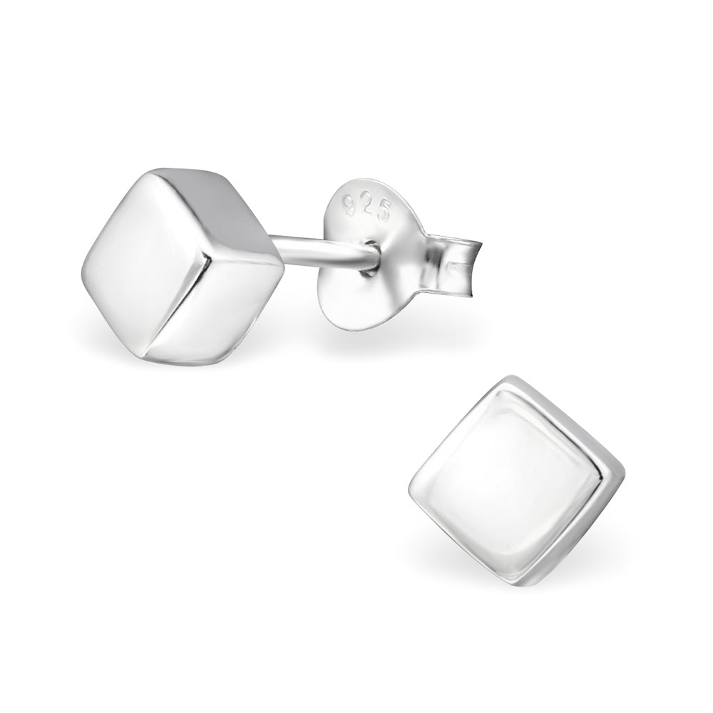 Sterling Silver 3D Square Studs