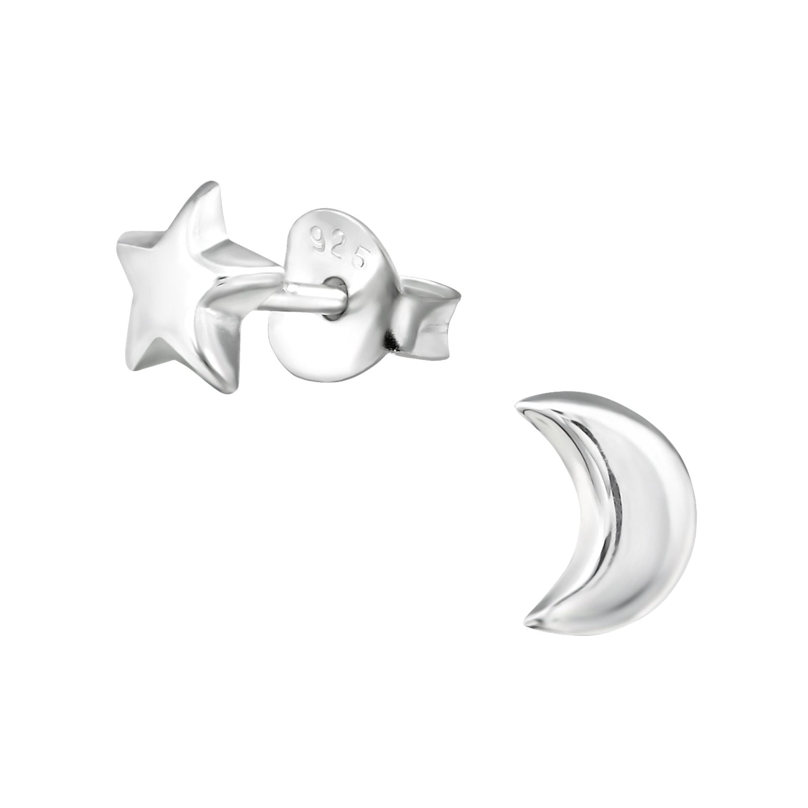 Sterling Silver Star & Moon Studs