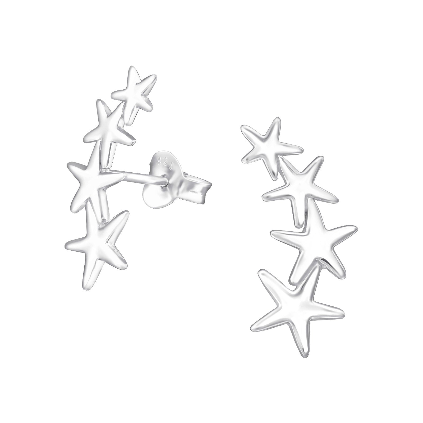 Sterling Silver Curved Stars Stud