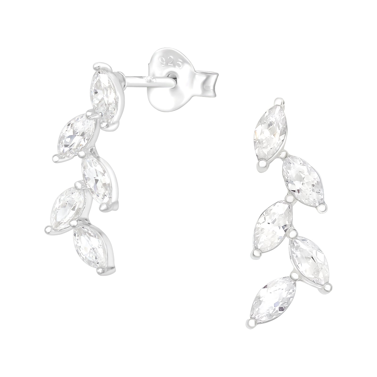 Sterling Silver Crystal Leaf Earring