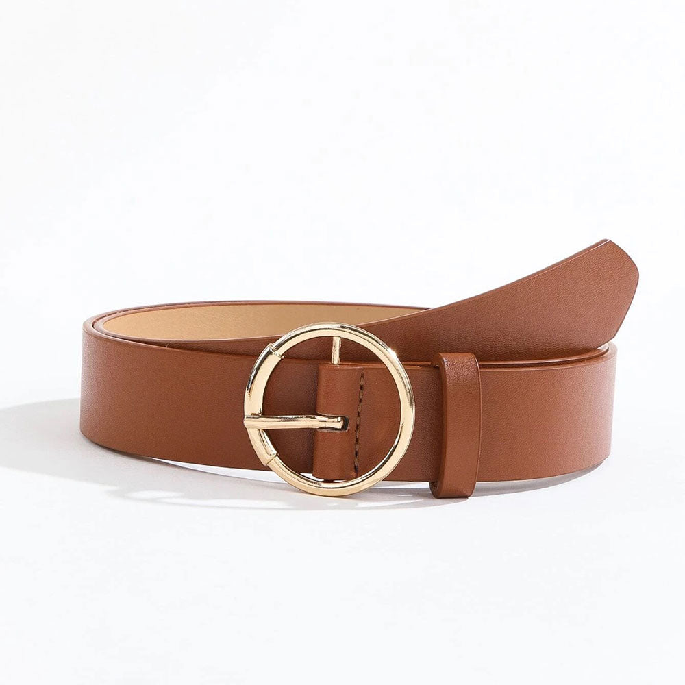 Round Buckle Belt With Punch Tool (Brown)
