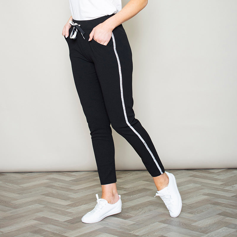 Silver Stripe Joggers Black