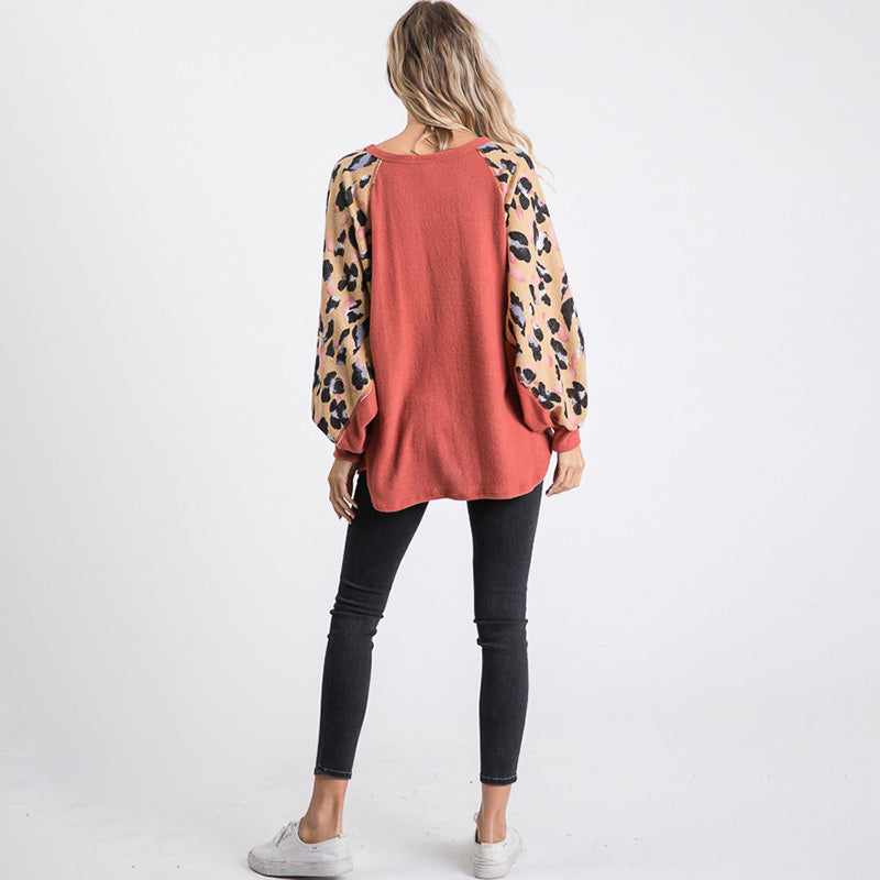 Anna Leopard Sleeve Oversized Top Mauve