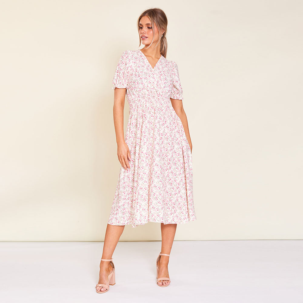 Belle Dress (Cream Floral) - The Casual Company