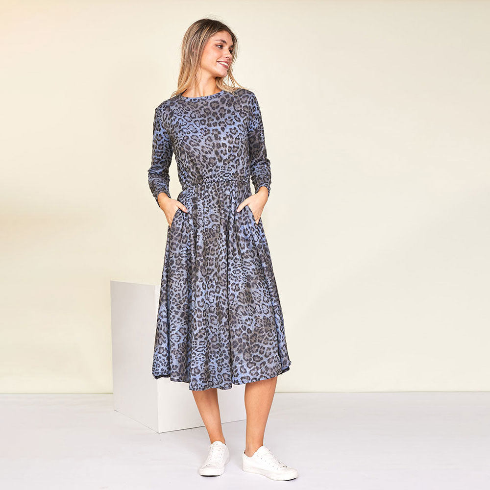 Annie Dress (Blue Leopard) - The Casual Company