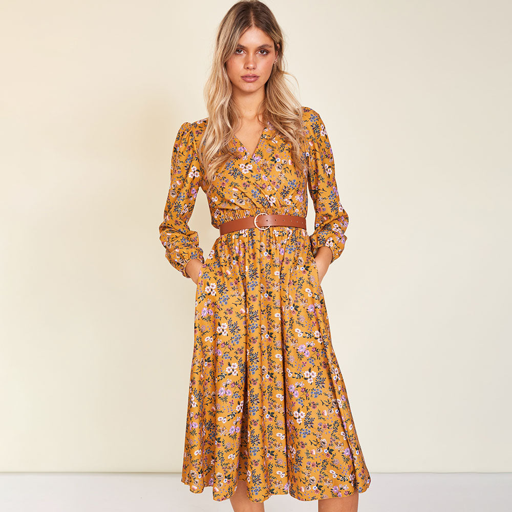 Carrie Dress (Floral Mustard)