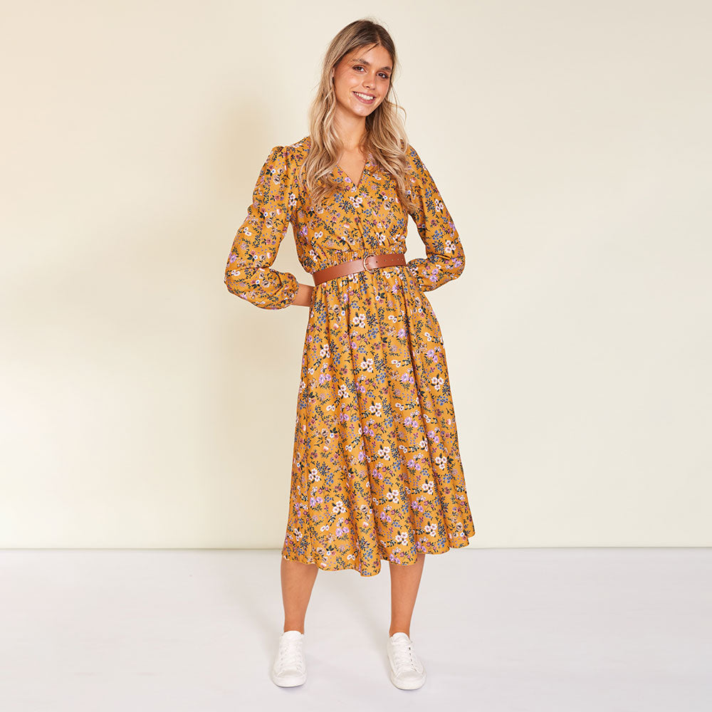 Carrie Dress (Floral Mustard)