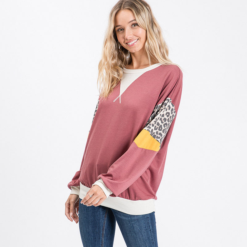 Polly Leopard Top Rose Wood