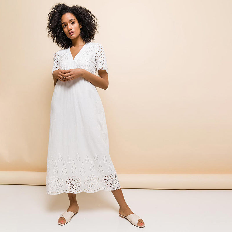 Elena Embroidery Dress White
